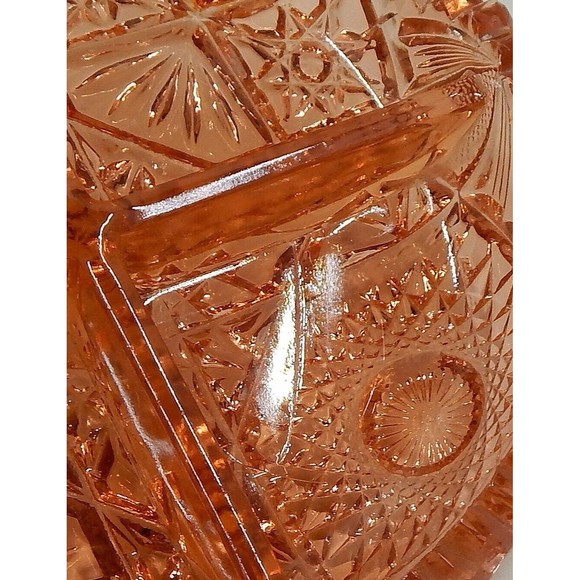 Imperial Pressed Glass Crystal Divided Relish Dish Two Handle Sawtooth Edge - Picture 11 of 11